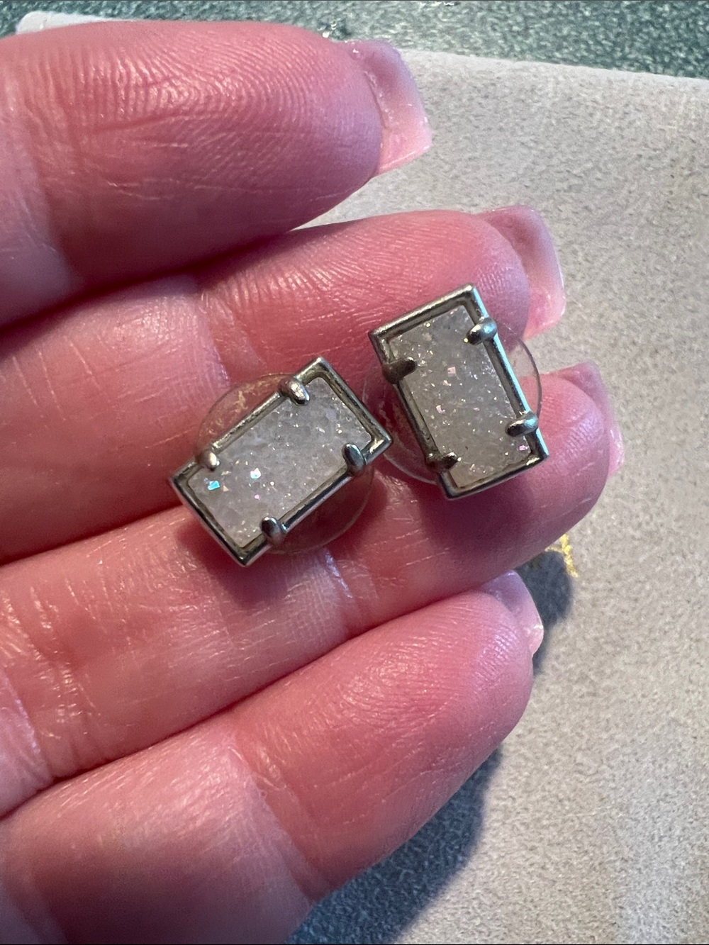 Kendra Scott White Druzy Rectangle Stud Earrings